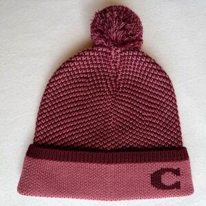 Coach Colorblock Knit Beanie Pink Burgundy Wool Blend Hat NOWT Logo Winter